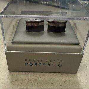 Perry Ellis Black and Silver Cuff Links Portfolio Collection